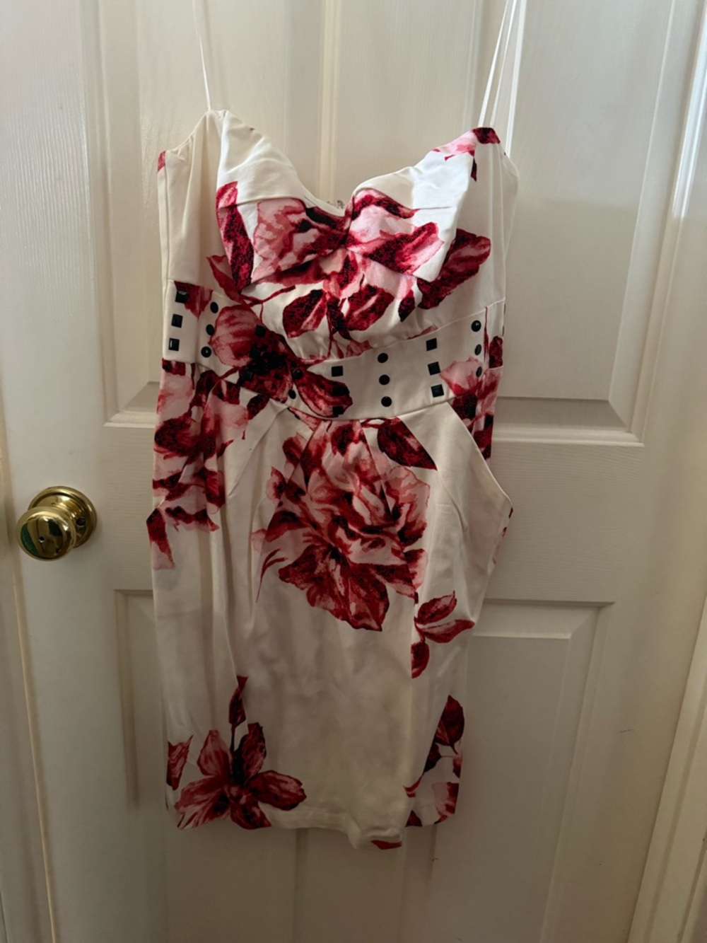 Jonathan Martin White & Red Floral Strapless Dress 6 With Pockets!!!